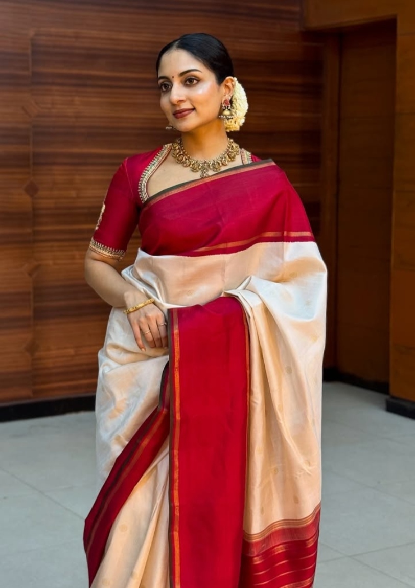Crimson Red Vintage Korvai Pure Kanchipuram Silk Saree